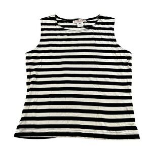 TOTOnKO Womens Medium Black White Striped Sleeveless Tank Top Scoop Neck Knit